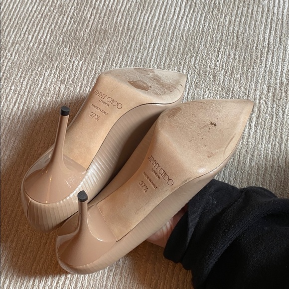 Jimmy Choo Love 85 Textured Leather Nude Tan Pumps Closed Toe Heels Size 7.5 - Picture 5 of 16